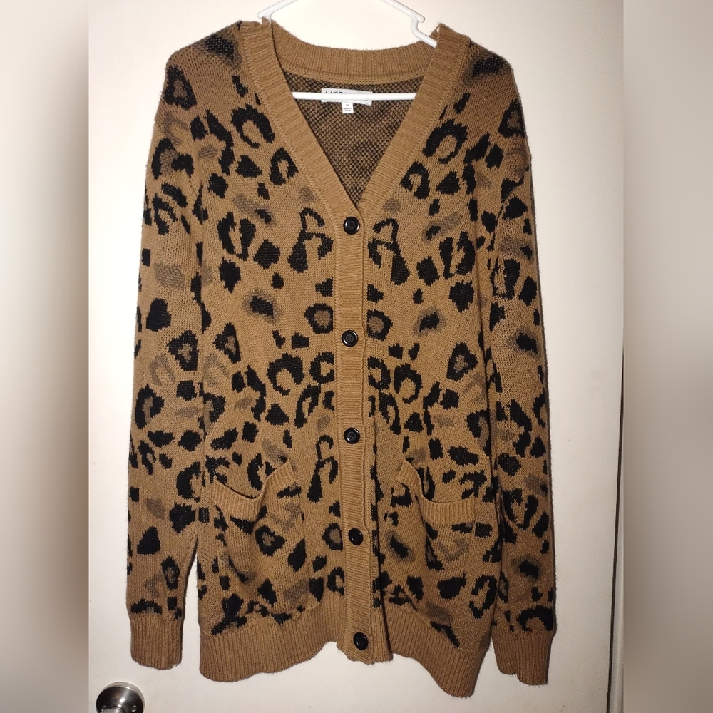 Brown and Black Leopard Print Cardigan Sweater